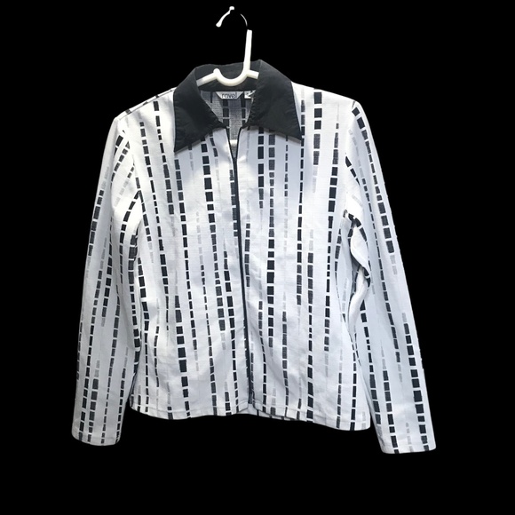 Ravel Black & White Geometric Print Jacket | Retro Mod Style Zip Front Top M - Picture 14 of 14
